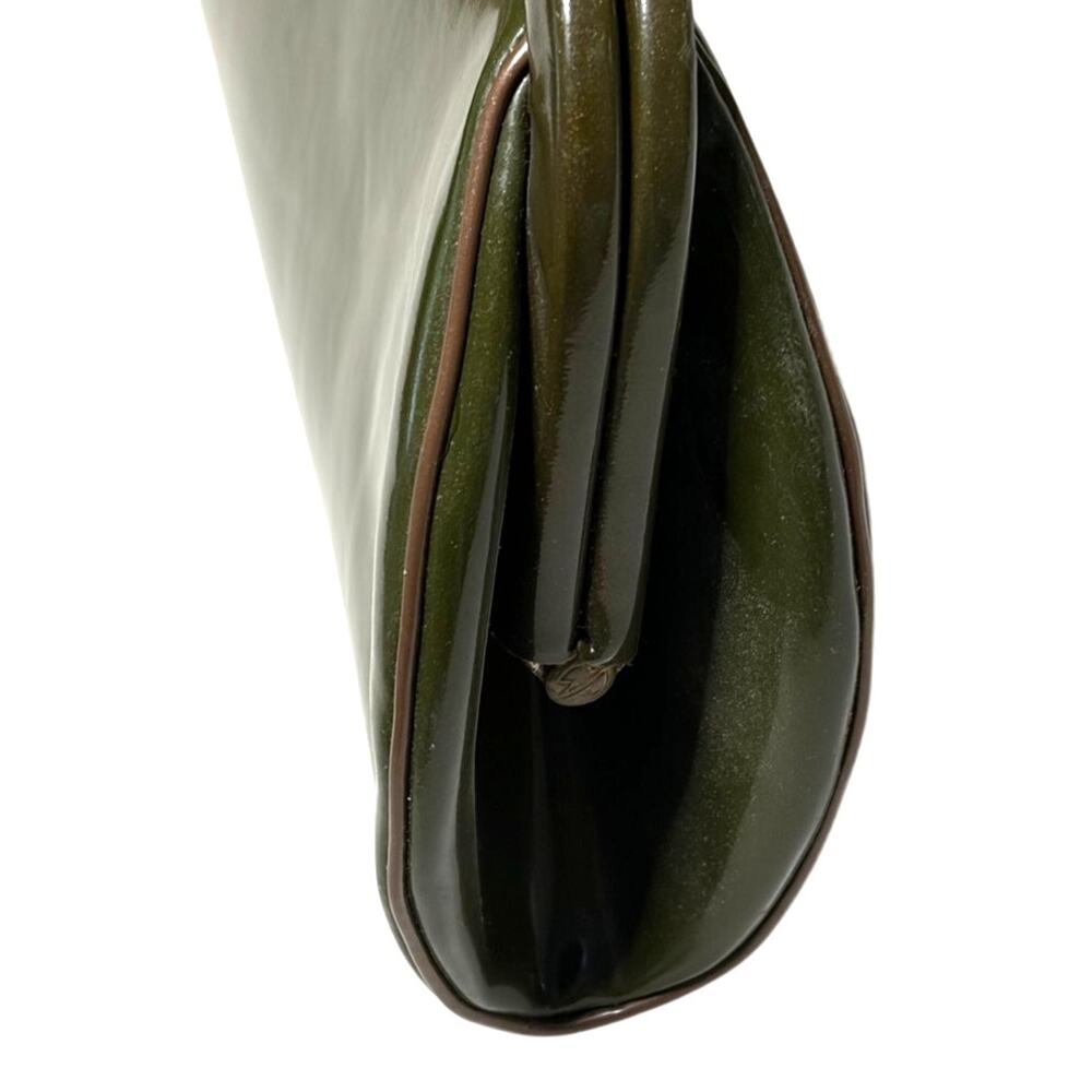 Vintage 1950s/1960s Olive Green Leather Accordion Clutch Bag Warner-Priddy Frame - Picture 4 of 7